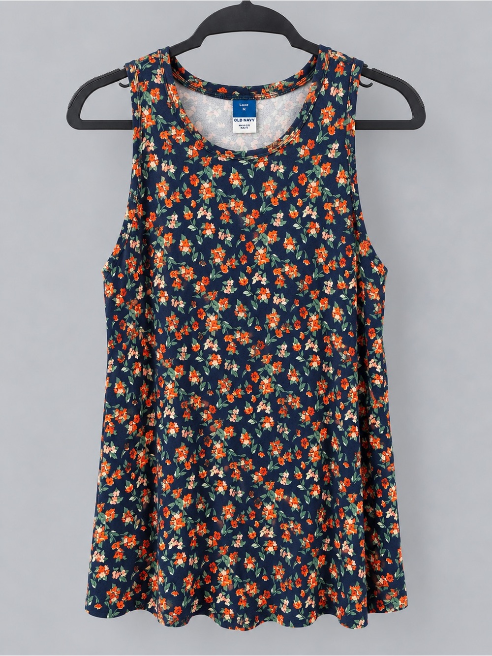 Old Navy Navy Floral Swing Tank with Orange Blooms